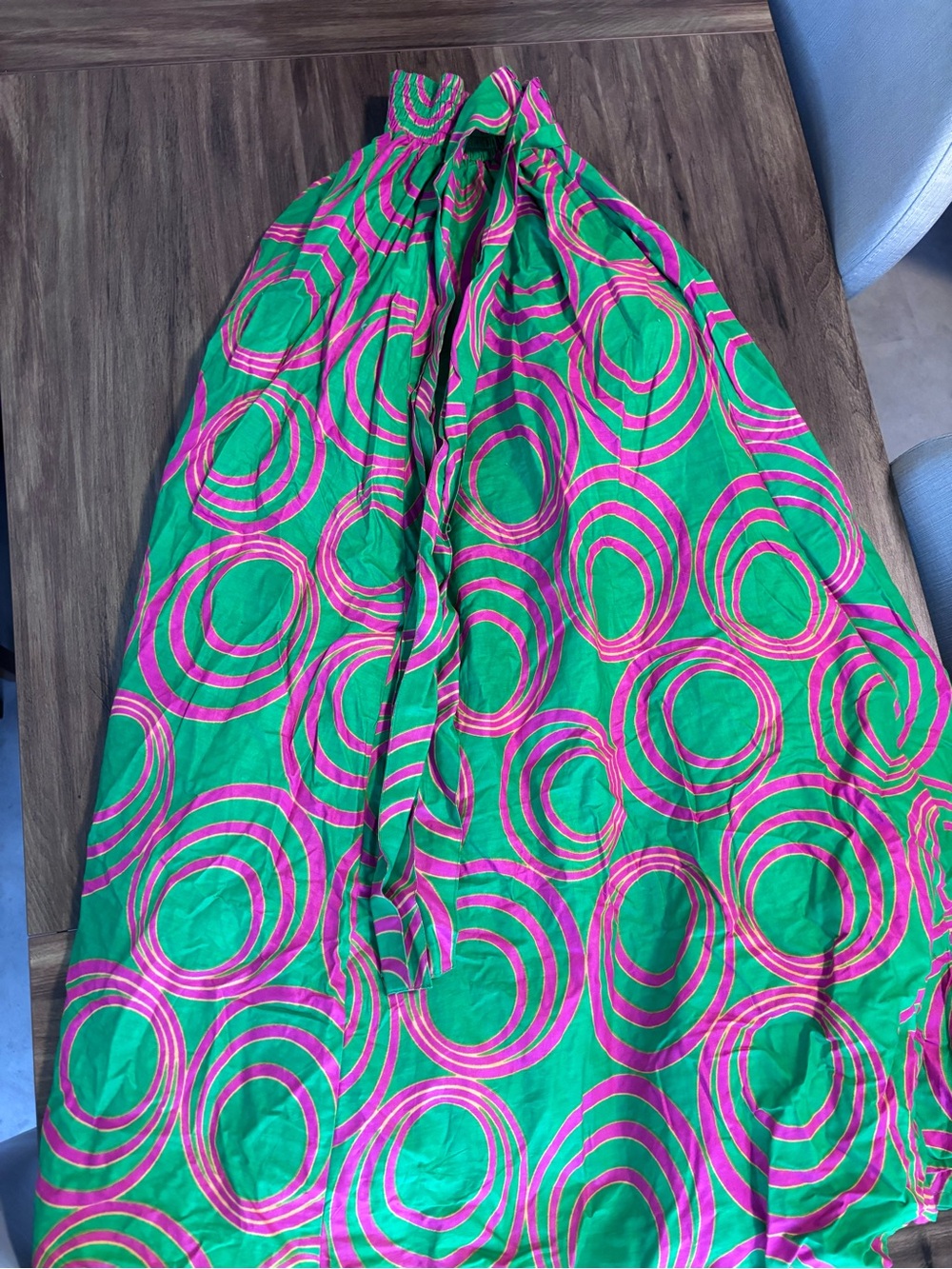 Advance Apparels Bright Green Maxi Skirt with Pink Circular Print